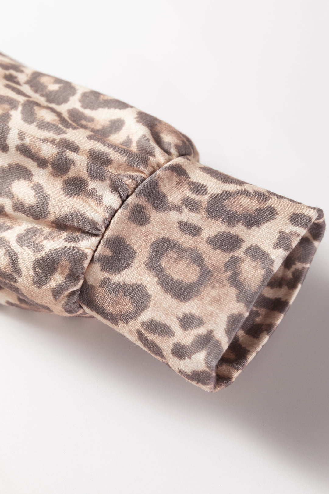 Light French Beige Leopard Print V Neck Pullover Mini Skirt 2pcs Set