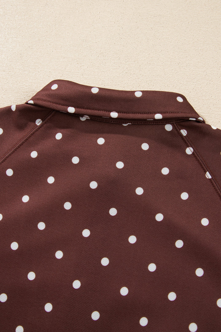 Polka Dot Print Metal Button Collar Casual Pullover Sweatshirt