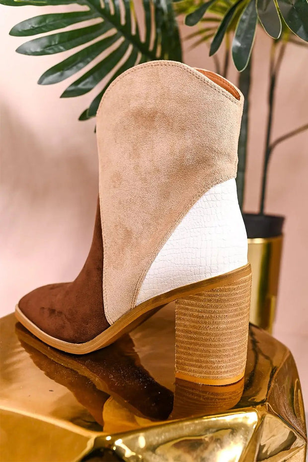 Chestnut Colorblock Suede Heeled Ankle Booties -
