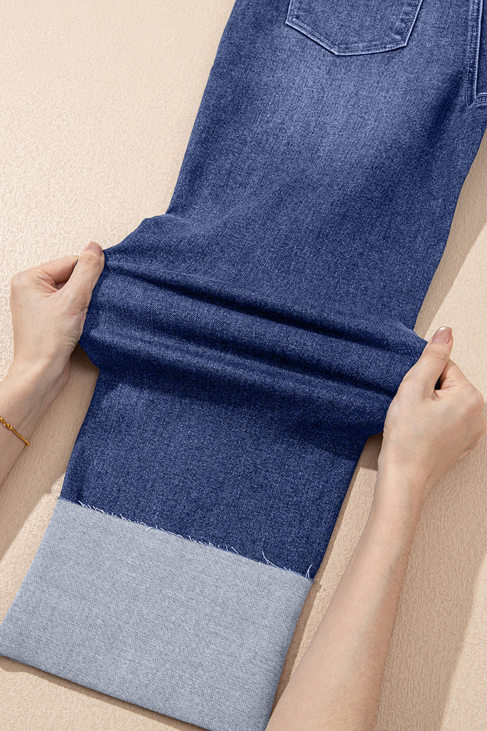 Real Teal Folded Cuffs Distressed Straight High Waist Jeans