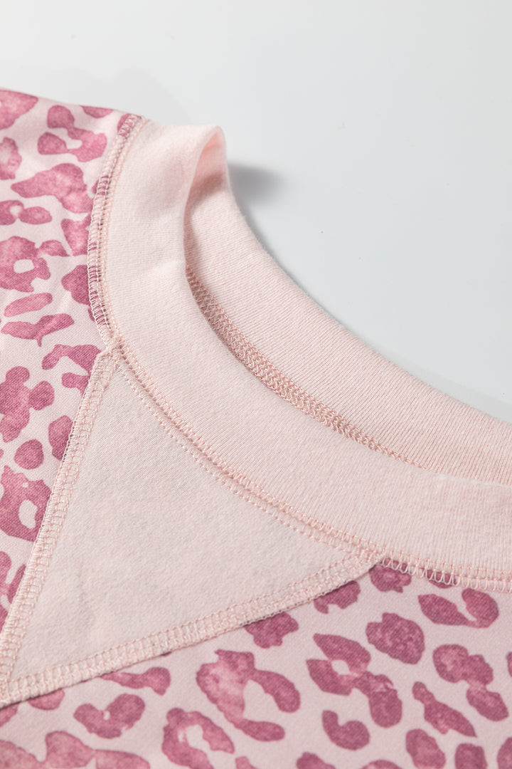 Leopard Print Patchwork Crew Neck Sweatshirt