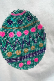 Easter Sequin Egg Print Drop Shoulder Oversized Sweatshirt -