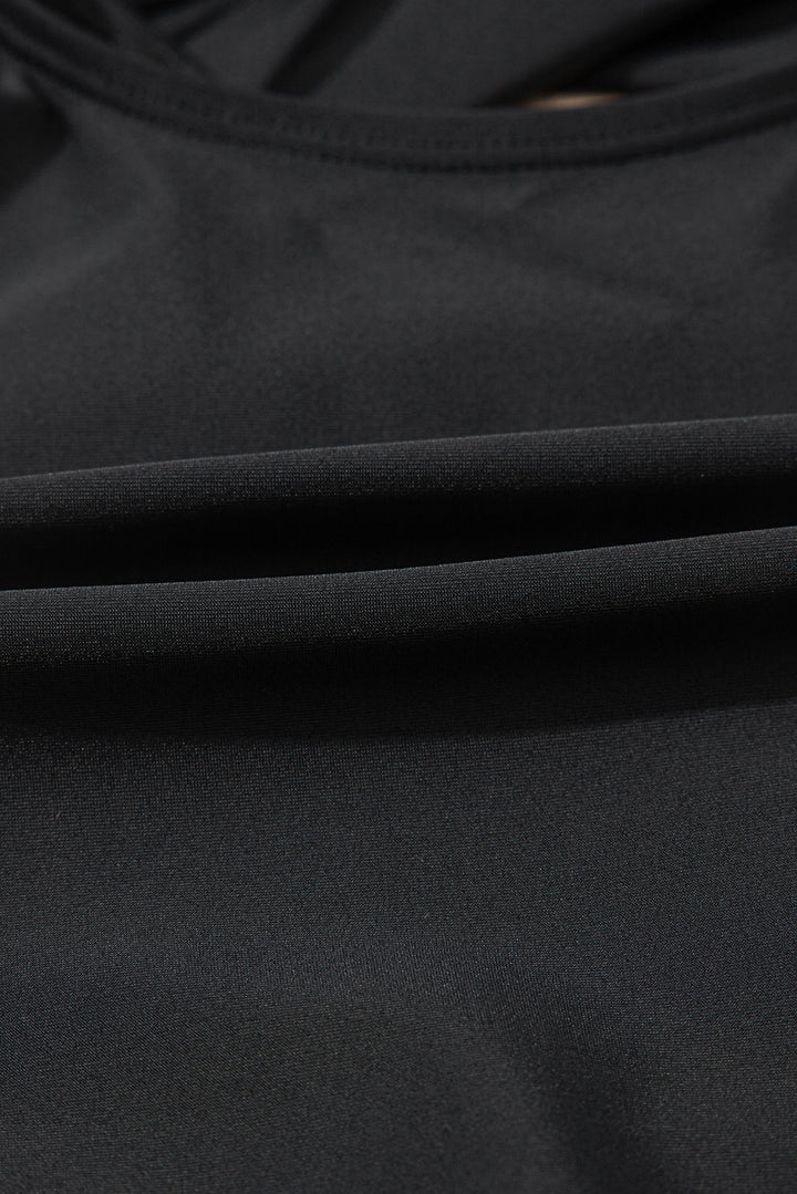 Black Ric Rac Trim Contrasted Patchwork Cutout One Piece Swimsuit