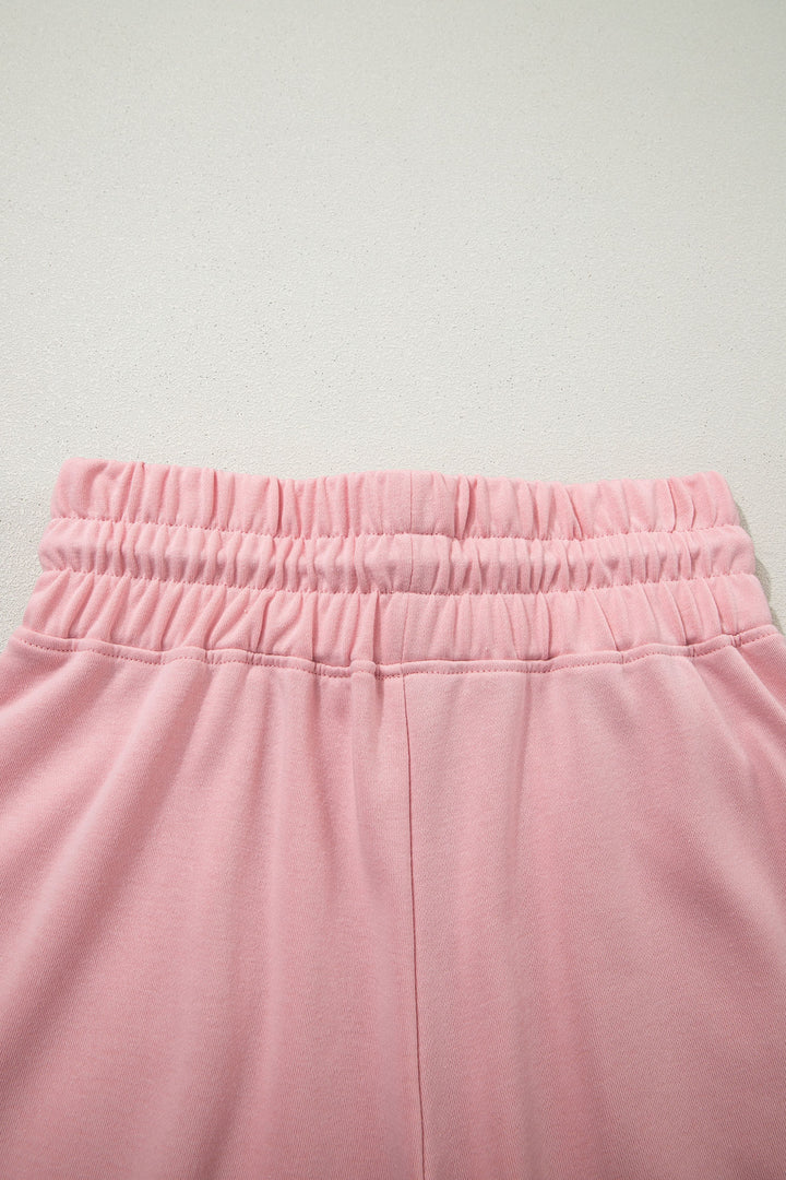 Solid Color Loose Tee Drawstring Wide Leg Pants 2pcs Outfit