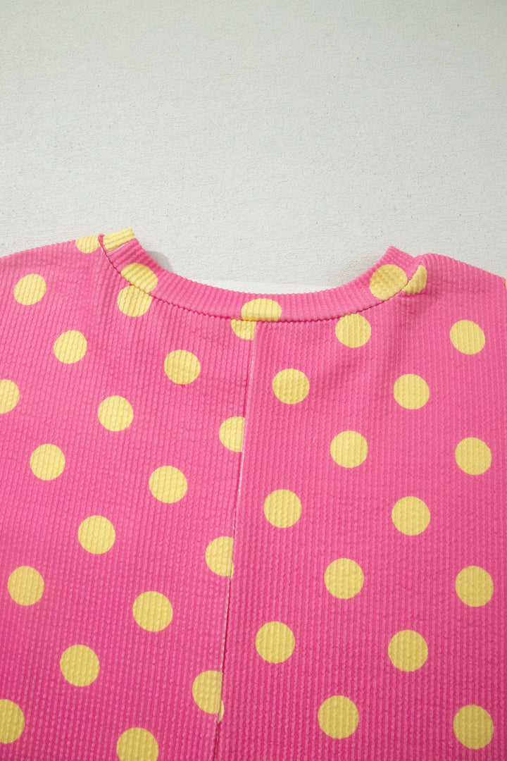 Twisted Rib Polka Dot Print Plus Size T Shirt