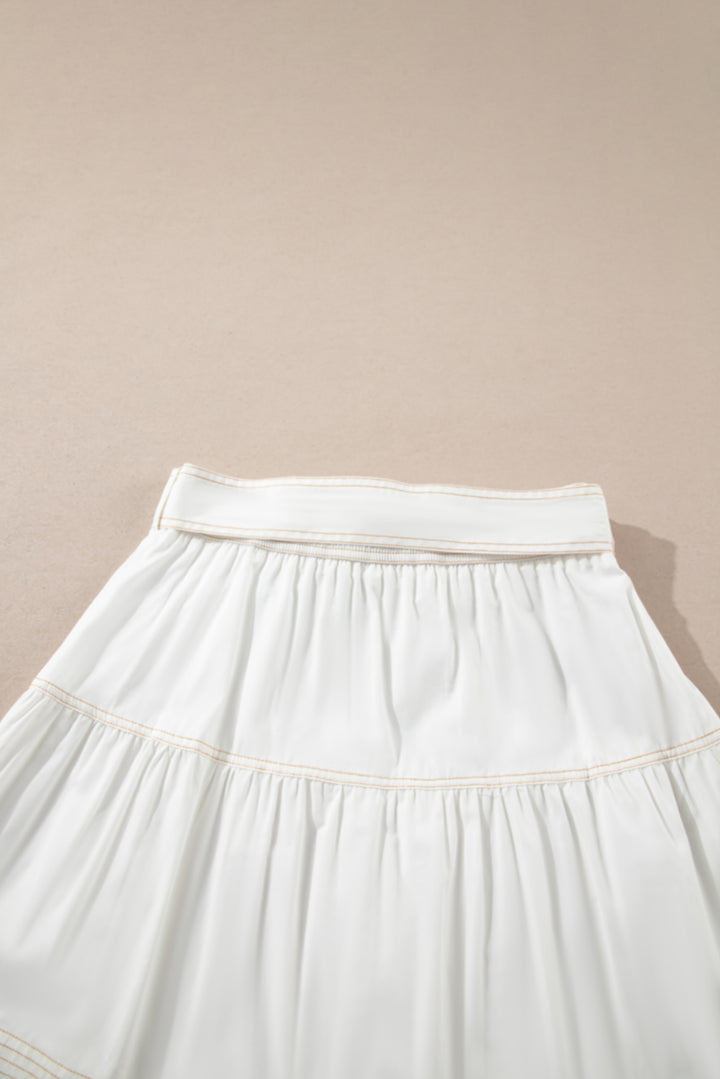 White Knot High Waist Casual Mini Skirt