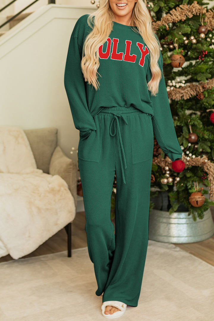 JOLLY Corded Long Sleeve Top and Pockets Pants Set