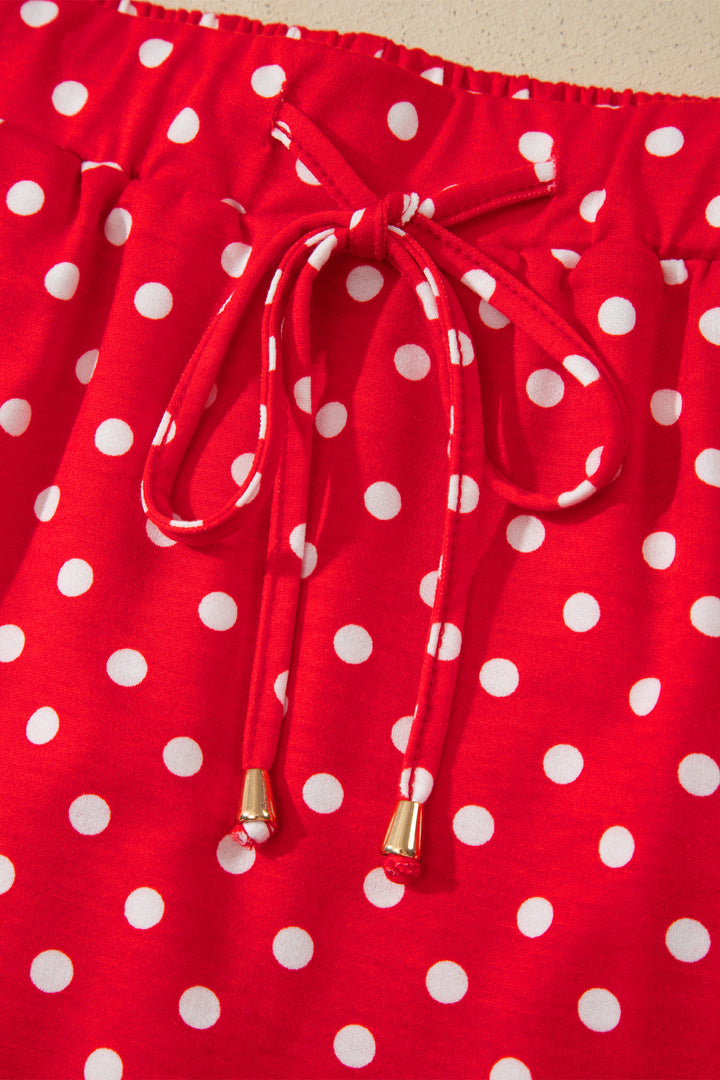 Polka Dot Drawstring Casual Mini Skort