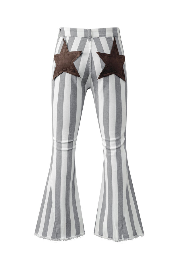 Stripe Star Embellished Western Flare Jeans