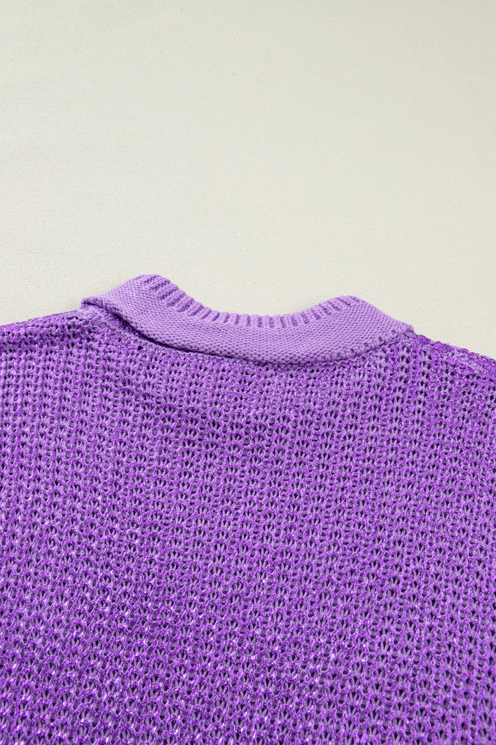 Solid Color Knit High Neck Short Sleeve Sweater