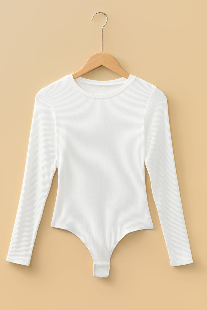 Ribbed Long Sleeve Crew Neck Solid Color Bodysuit