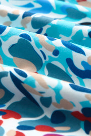 a close up of a blue and red fabric