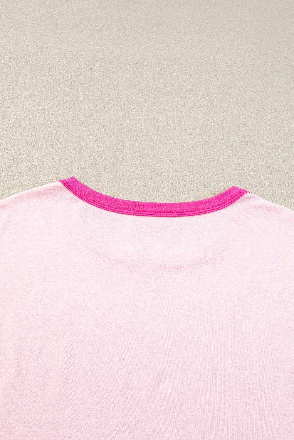 a pink t - shirt with a pink stripe on the chest