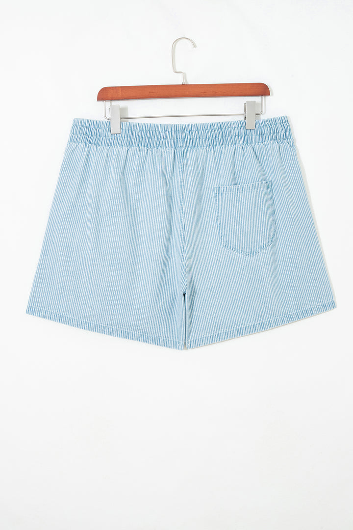 Stripe Plus Size Contrast Drawstring Elastic Waist Denim Shorts