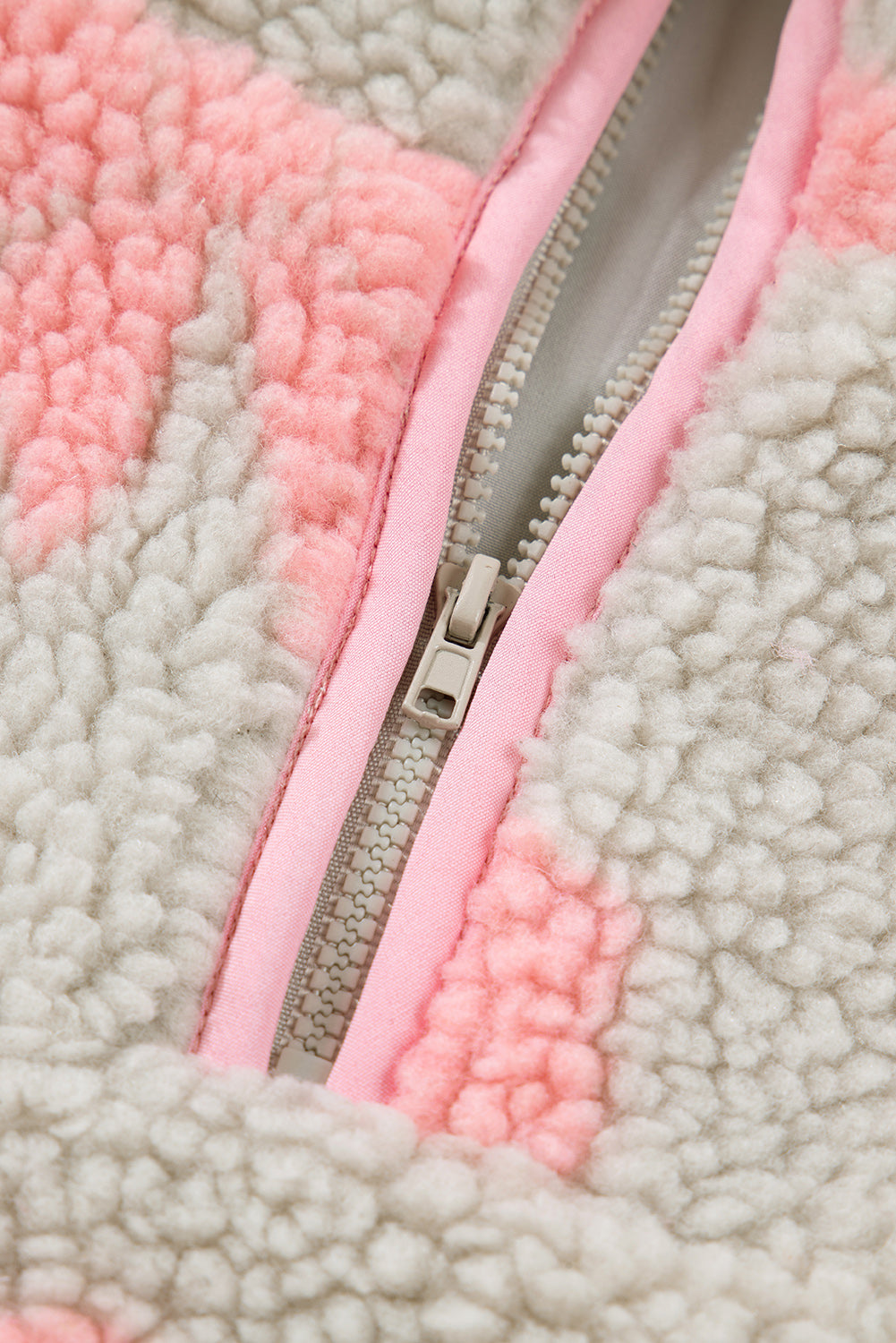 Gray Bow Sherpa Quarter Zip Drop Shoulder Baggy Sweatshirt