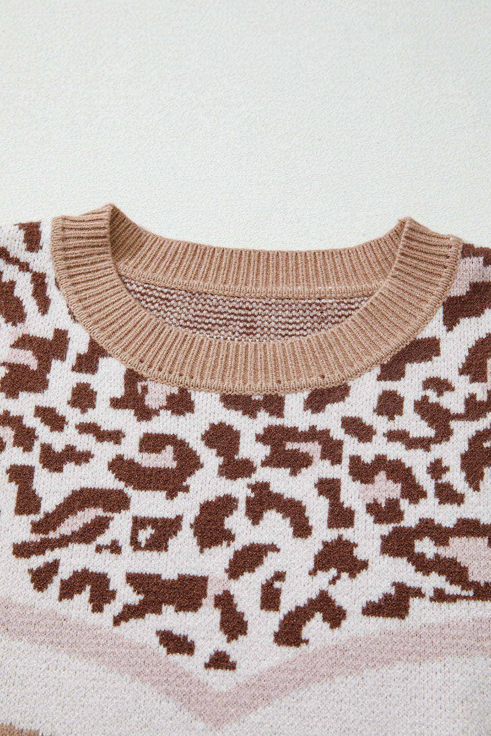 Leopard Color Block Knit Round Neck Baggy Sweater