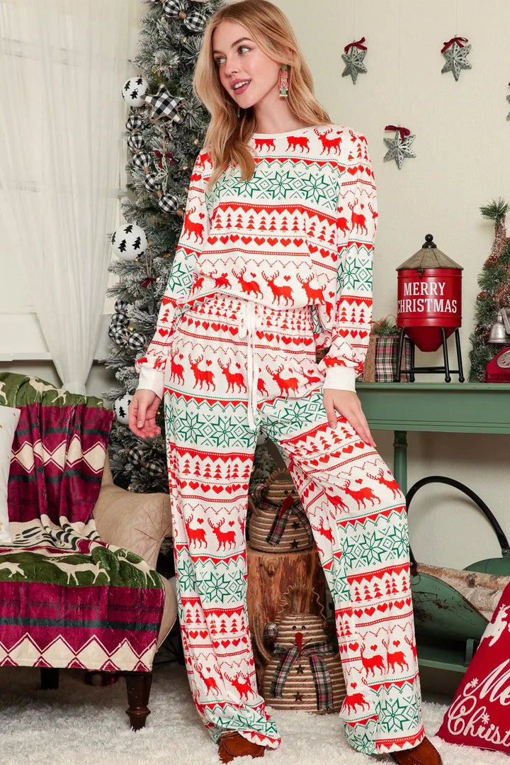 White Christmas Pullover and Drawstring Pants Pajama Set