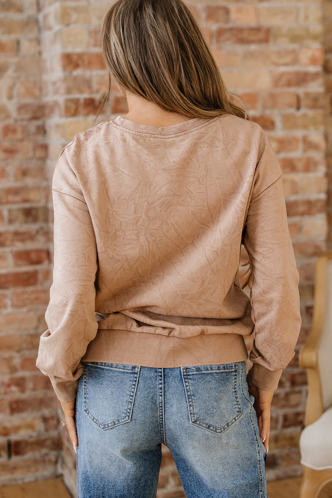 saved by grace Letter Embroidery Mineral Wash Loose Sweatshirt