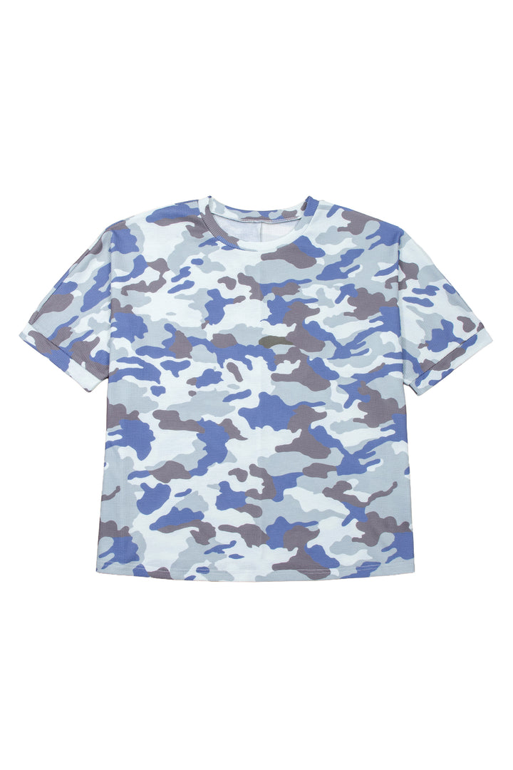 Gray Plus Size Camouflage Print Textured Casual Tee