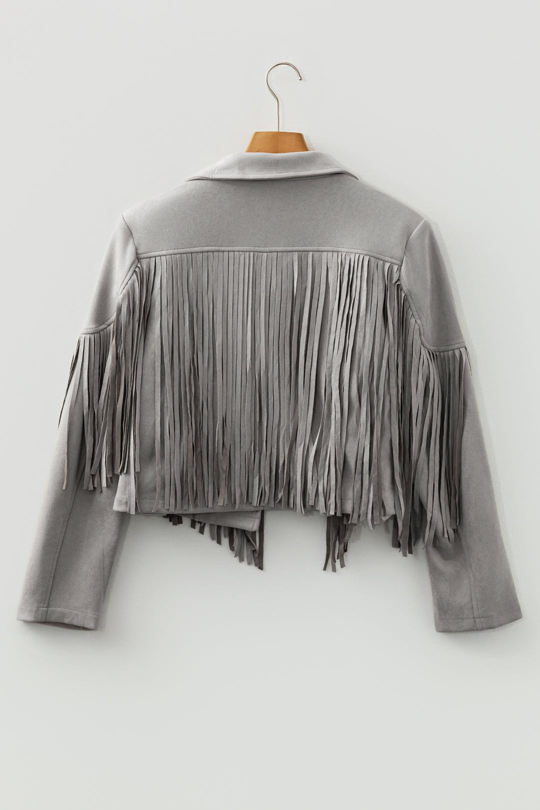 Cropped Fringe Faux Suede Jacket