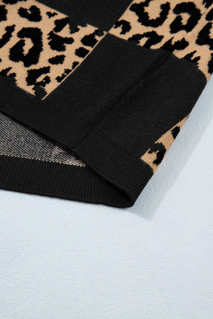 Leopard Checkerboard Short Sleeve Knit Sweater