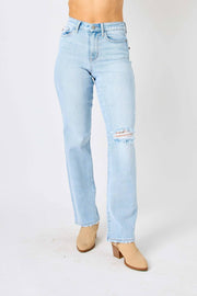 Judy Blue Full Size High Waist Distressed Straight Jeans - Light / 0(24)