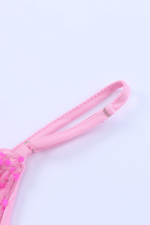 a pink dog leash with pink sprinkles on it