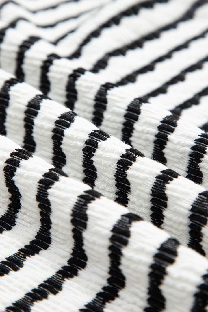 Stripe Knitted Short Sleeve Top and Drawstring Shorts Set