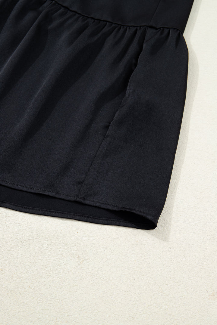 Black Flounced Bracelet Sleeve V Neck Tiered Maxi Dress