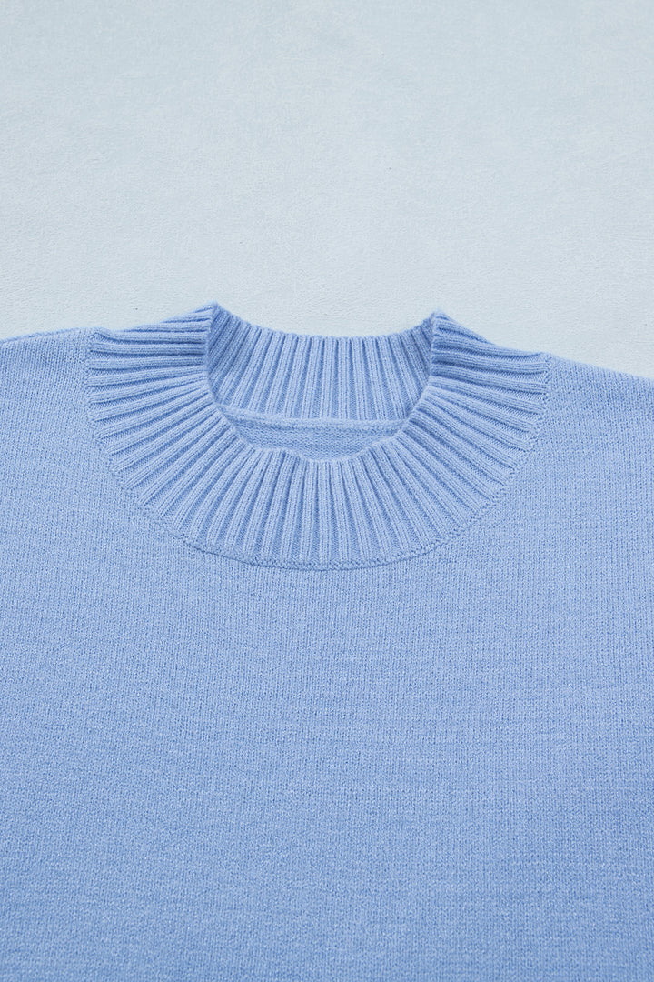 Solid Color Ribbed Trim Round Neck Ruffle Short Sleeve Sweater