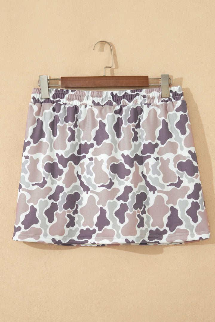 Abstract Camo Elastic Waist Drawstring Mini Skort