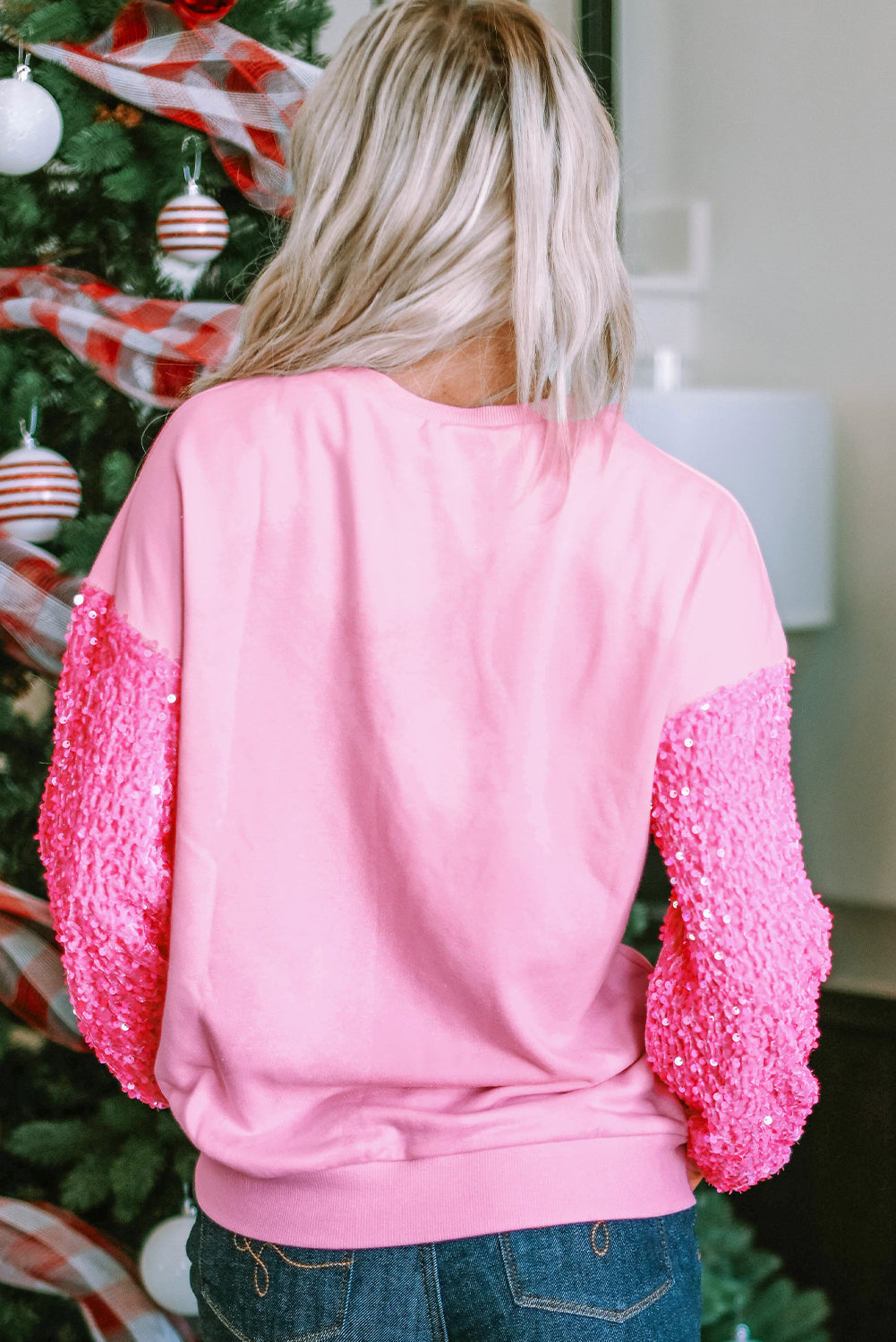 Sequin Patchwork Long Sleeve Pullover Top