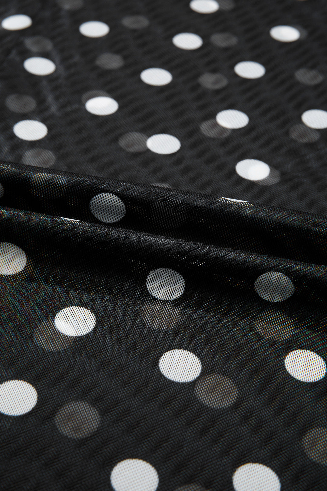 Black Polka Dot Printed High Neck Sheer Mesh Tee