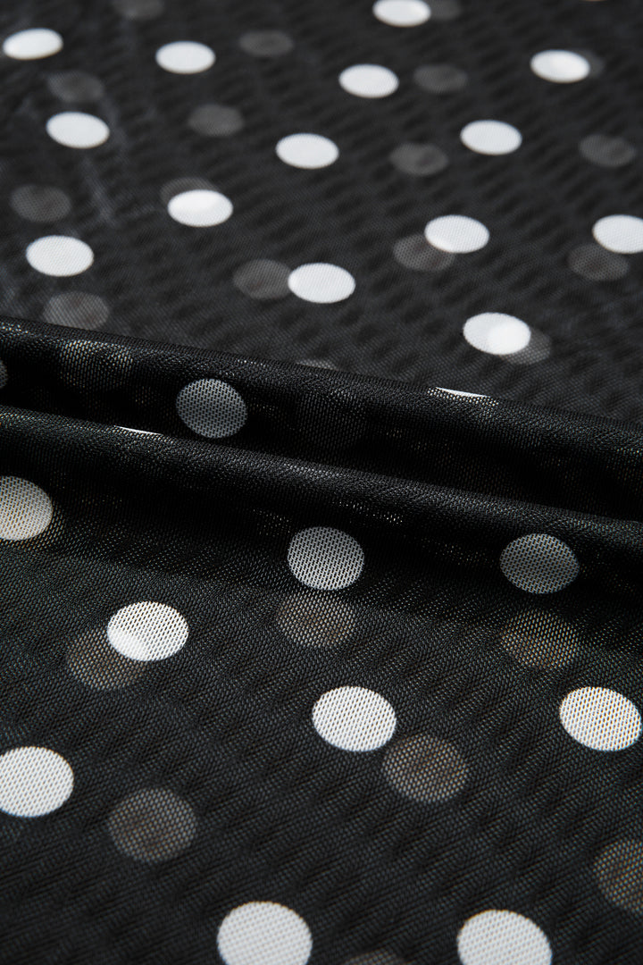 Black Polka Dot Printed High Neck Sheer Mesh Tee