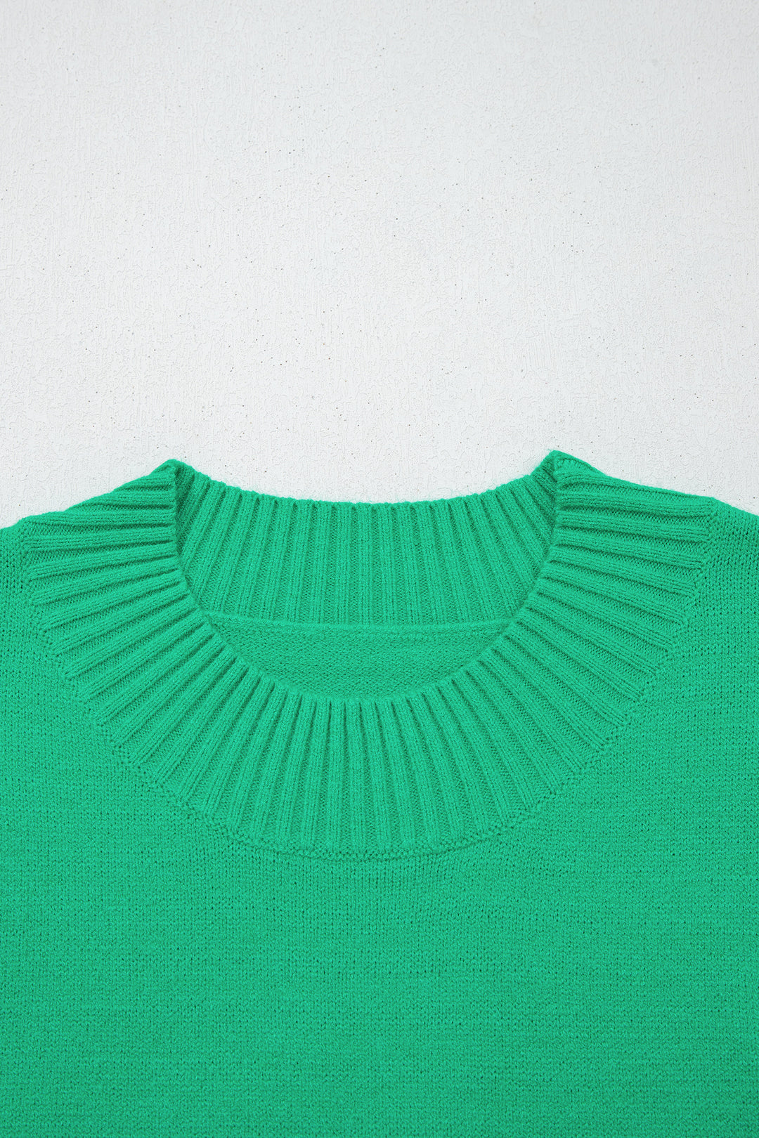 Solid Color Ribbed Trim Round Neck Ruffle Short Sleeve Sweater