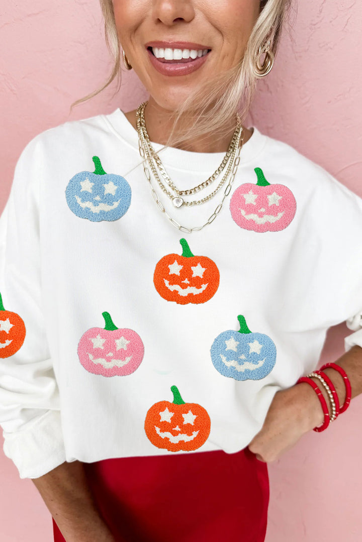 White Cute Halloween Pumpkin Graphic Sweatshirt