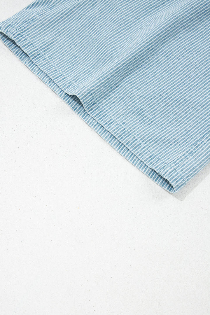 Stripe Plus Size Contrast Drawstring Elastic Waist Denim Shorts