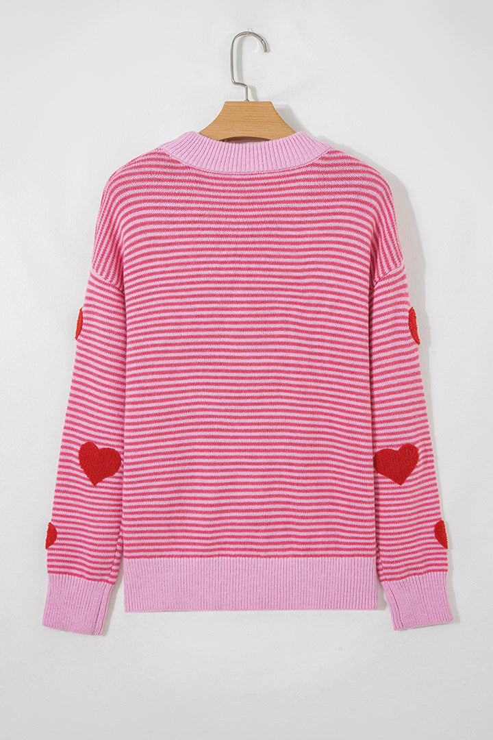 Stripe Contrast Heart Pattern Valentine Knit Sweater
