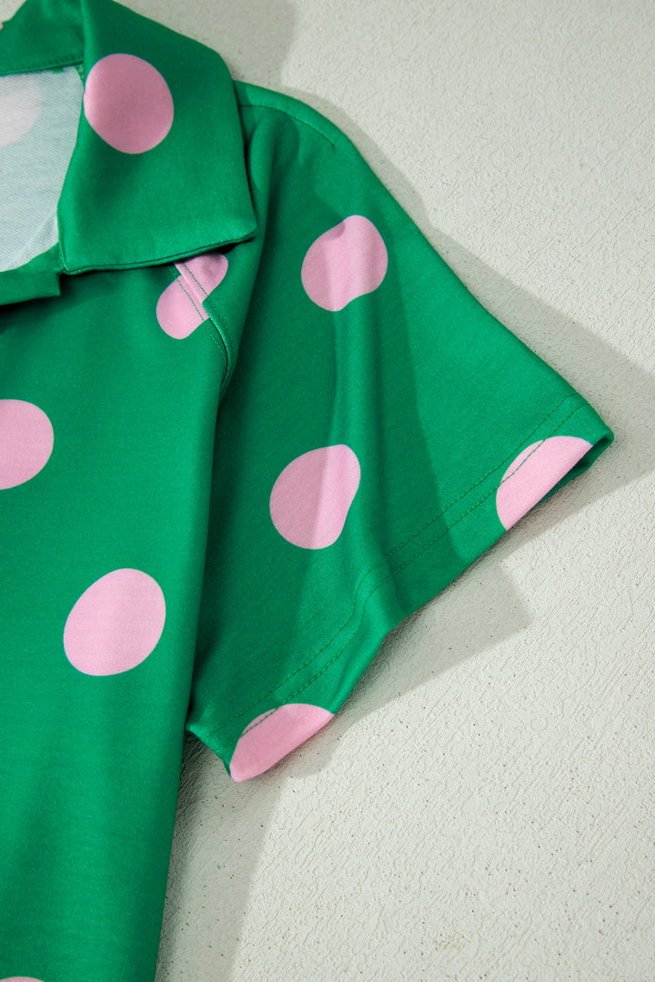 Polka Dot Print V Neck Tee Short Set