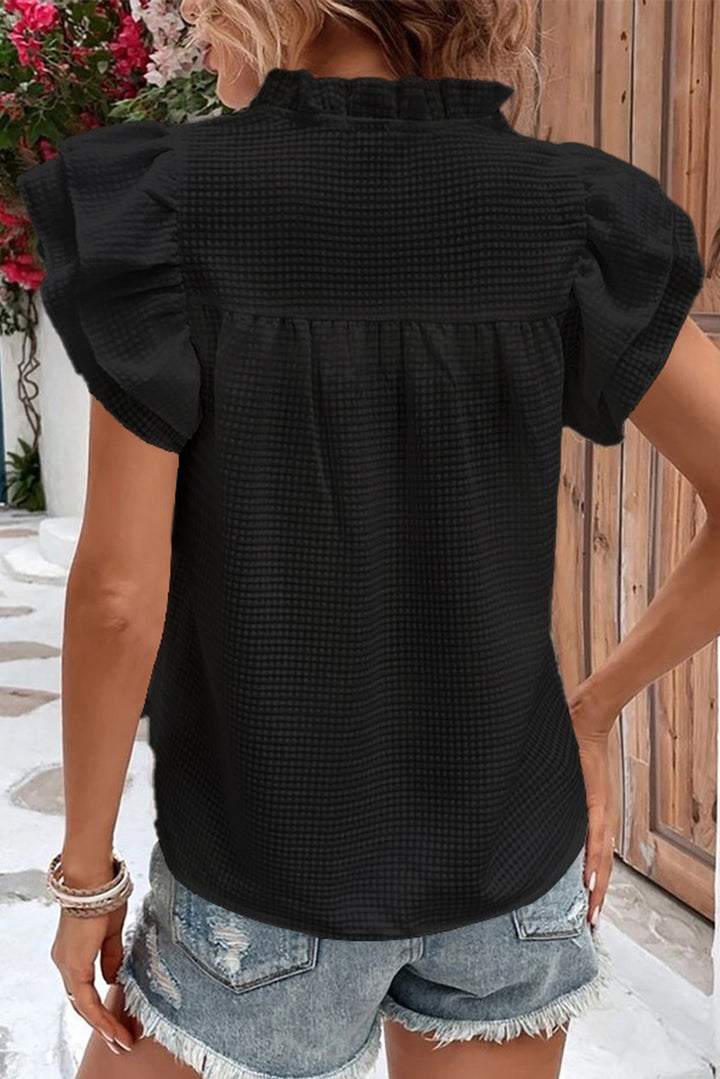 Basic Textured Tiered Ruffle Sleeve Blouse for Women