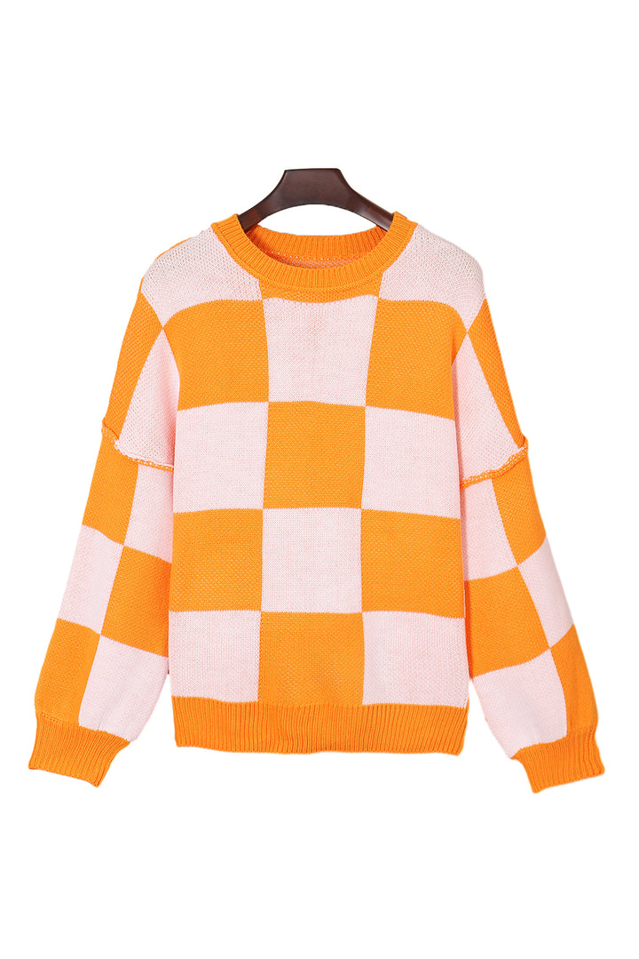 Checkered Bishop Sleeve Sweater