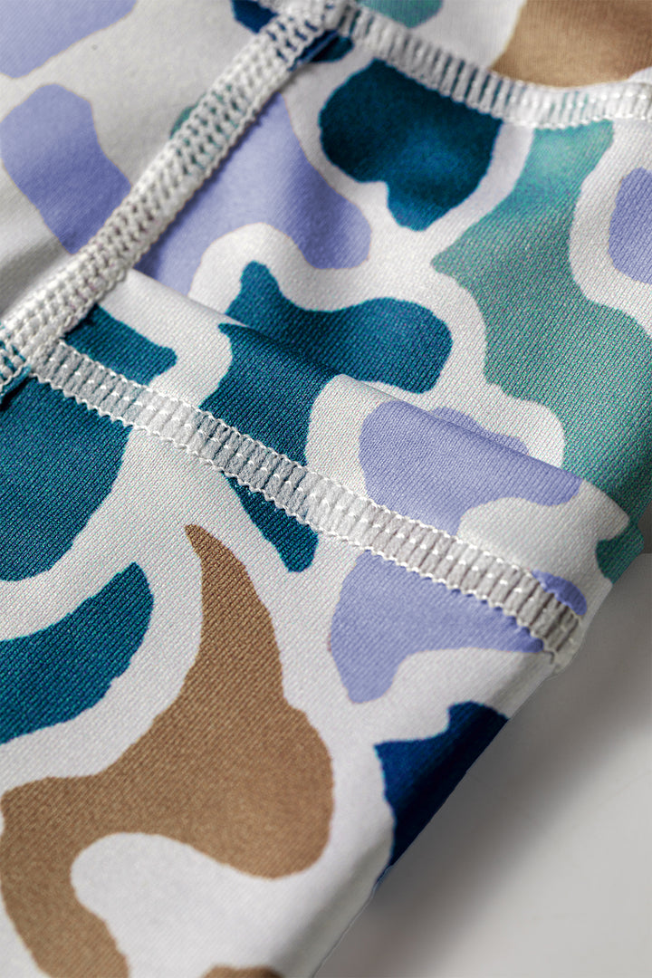 Abstract Camo Printed Seam Detail Biker Shorts