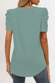 Green Lucky Clover Graphic Puff Sleeve V Neck Tee -