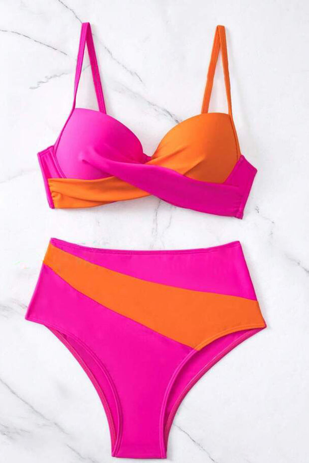 a pink and orange bikini top and bottom