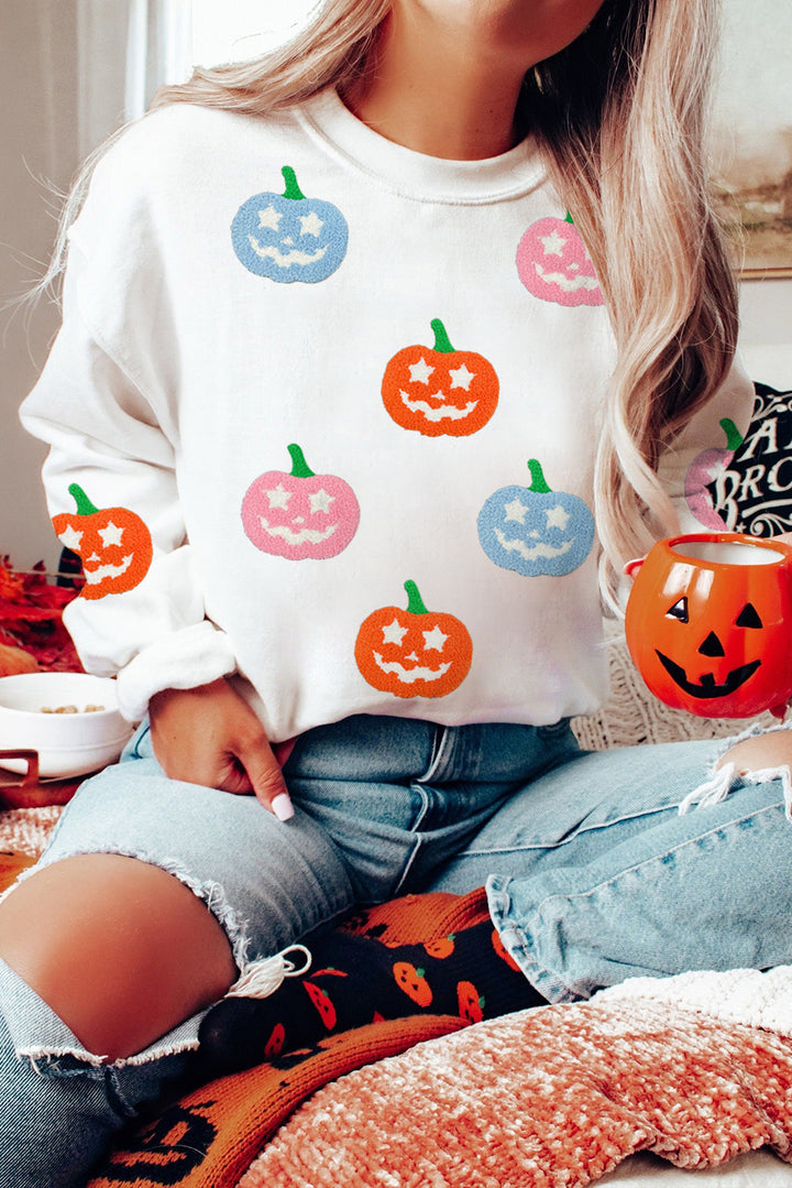White Cute Halloween Pumpkin Graphic Sweatshirt