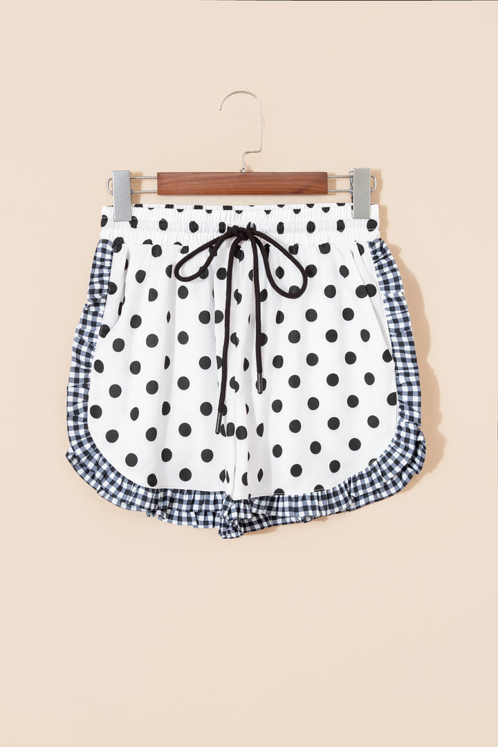 Polka Dot Contrast Ruffle Trim Shorts