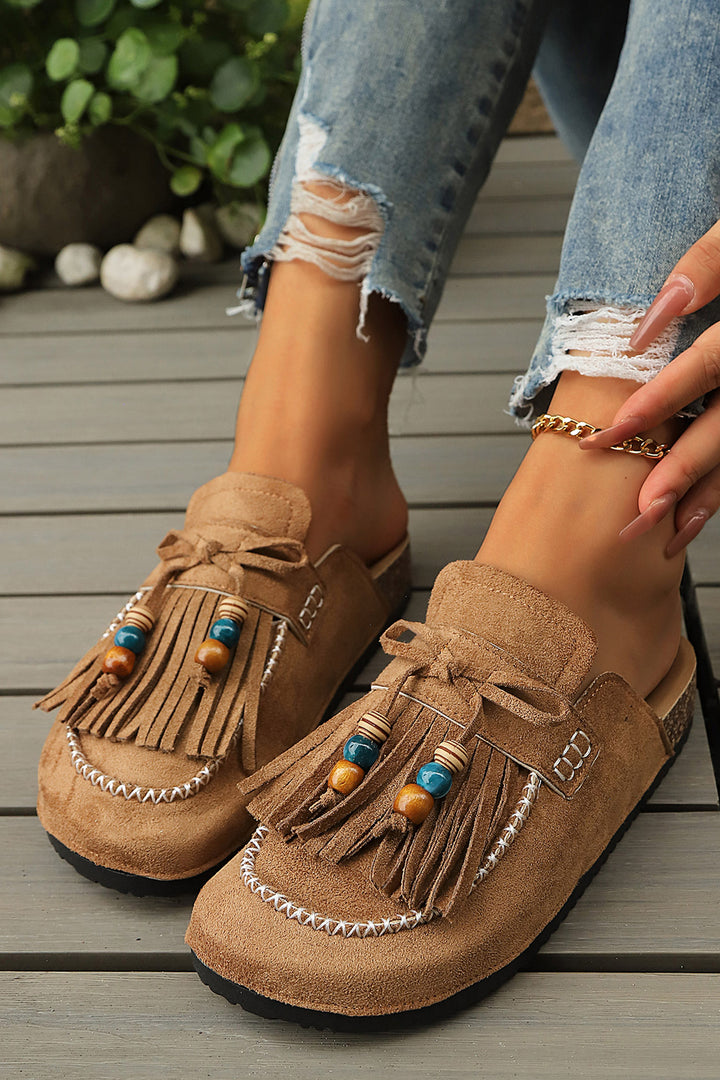 Boho Bow Fringed Faux Suede Slip-on Loafers