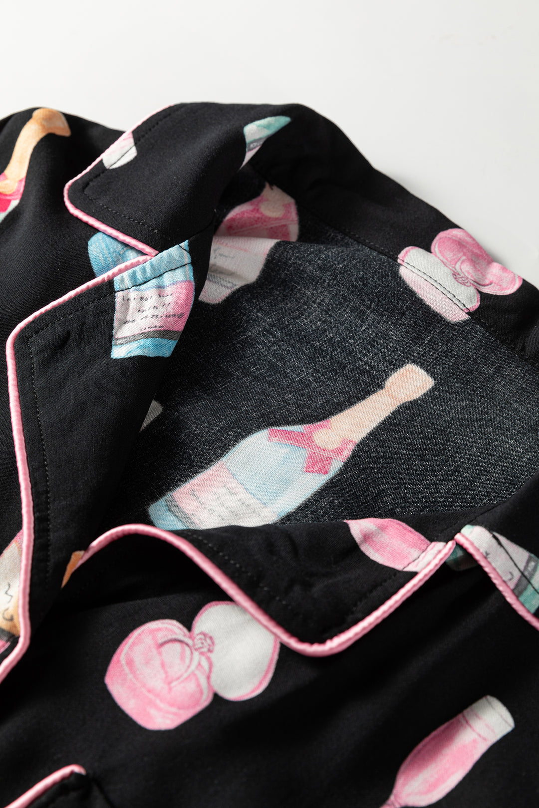 Christmas Wine Glass Print Bow Knot Two Piece Pajama Set