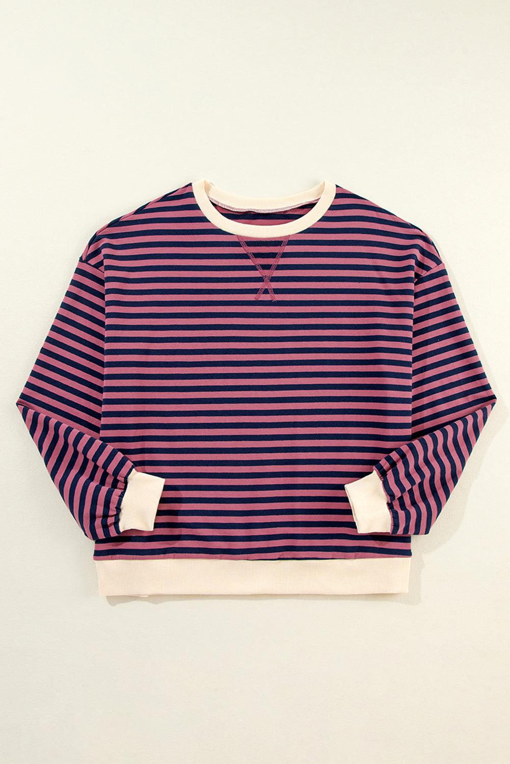 Stripe Oversized Contrast Trim Pullover Sweatshirt