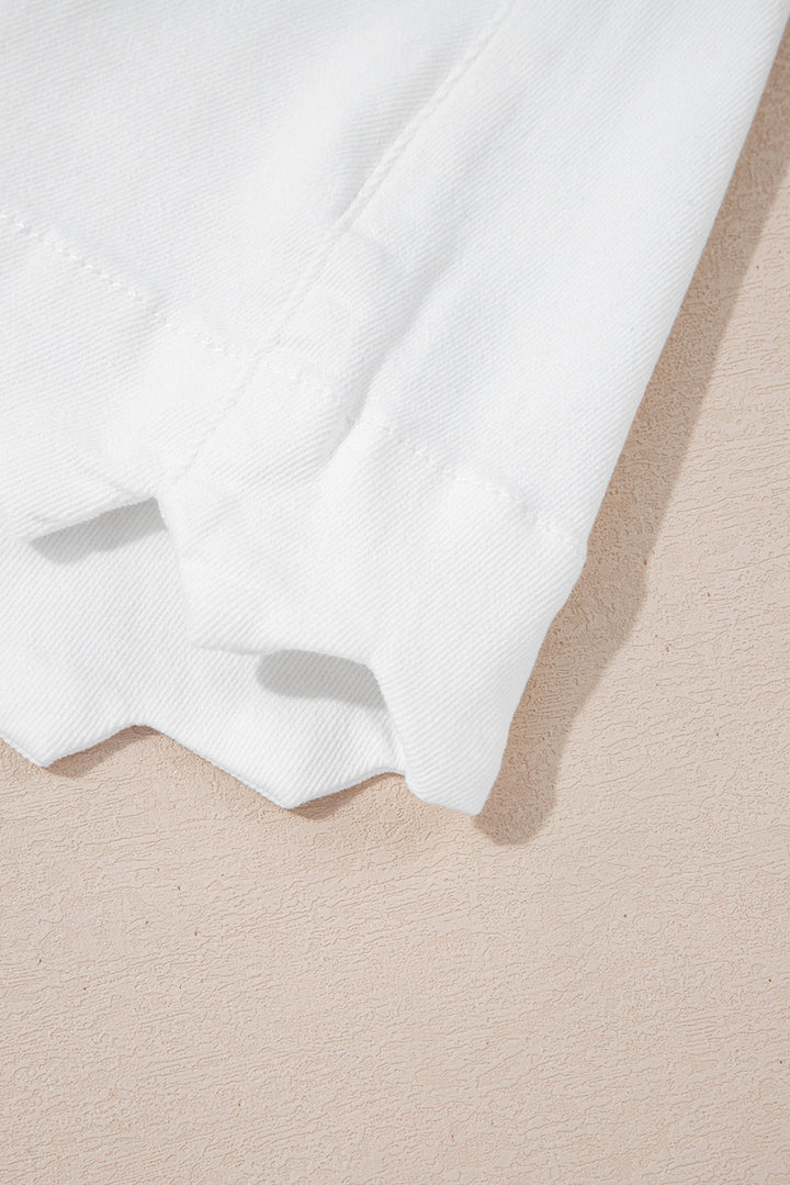 White Scalloped Hemline Acid Wash High Waist Denim Shorts